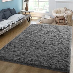 5x8 Grey Fluffy Area Rugs for Bedroom