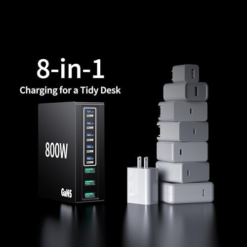 880W USB C Charger Block Charging Station 8 Port Fast Chager 140W PD PPS AVS HUB Laptop MacBook Charger Compatible with All iPhone 17 Pro Max/17 Air/16 SE/Samsung Galaxy 25/ MacBook Pro/Air/iPad Pro : Cell Phones & Accessories - Image 4