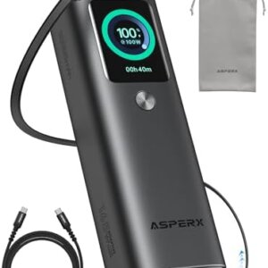 AsperX Laptop Power Bank, 165W 20,000mAh, Retractable Cables, Aluminum Alloy Unibody Portable Charger Power Bank, Battery Bank for MacBook Pro/Air/iPhone 17/iPad Pro/S25 Ultra/Dell/HP(TSA-Approved) : Cell Phones & Accessories