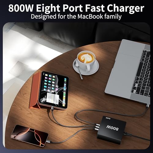 880W USB C Charger Block Charging Station 8 Port Fast Chager 140W PD PPS AVS HUB Laptop MacBook Charger Compatible with All iPhone 17 Pro Max/17 Air/16 SE/Samsung Galaxy 25/ MacBook Pro/Air/iPad Pro : Cell Phones & Accessories - Image 6