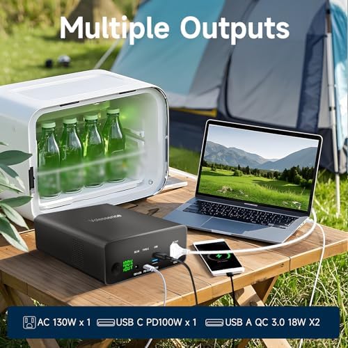 Portable Power Bank with AC Outlet 130W, Rechargeable Backup Lithium Polymer Battery Pack 80000mAh/296Wh High Capacity with USB C Output 100W Power Station for Outdoor Travel Camping Home Emergency : Cell Phones & Accessories - Image 2